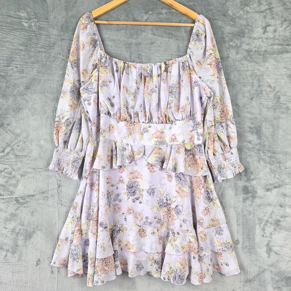 Womens Dress XXL Purple Babydoll‎ Romantic Floral Tiered Fairy Coquette Feminine
